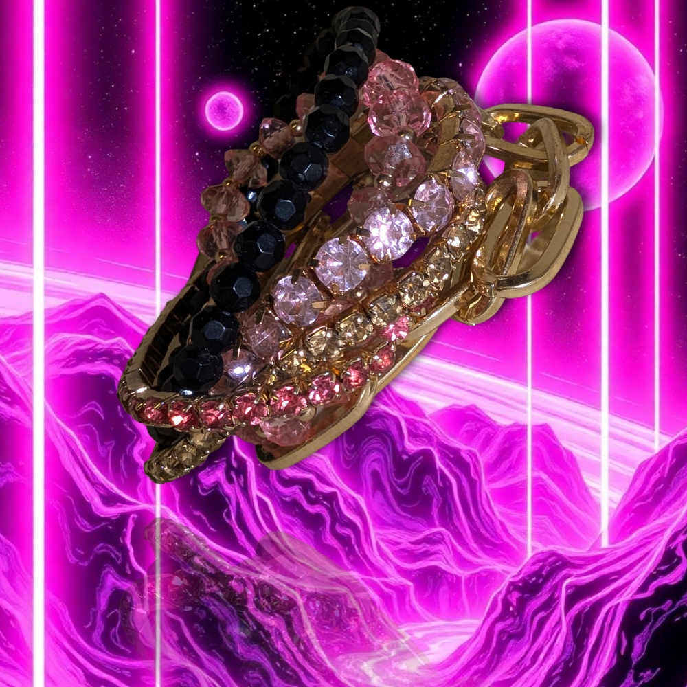 Gold and Pink Crystal Bracelet Set